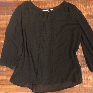 NY & Company Black Sheer Long Sleeve Top